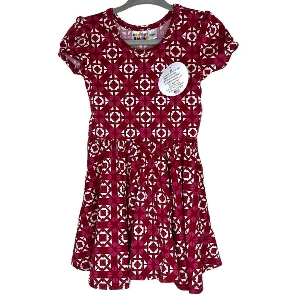 NEW Dot Dot Smile Red Mossaic Cap Sleeve Dress 12-24M